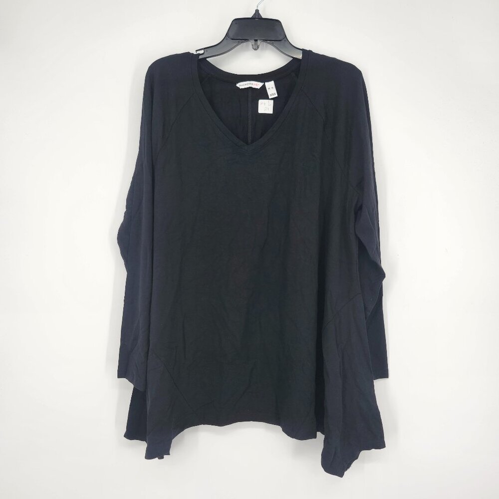 Isaac Mizrahi live! Womens V-Neck Long Sleeve Ponte Tunic Top Black  Size XL